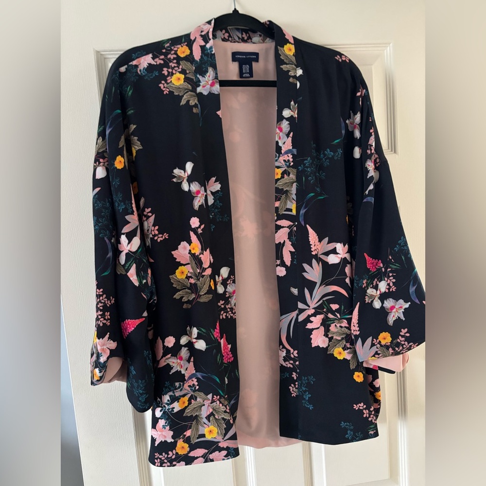 Adrienne Vittadini Floral Kimono Jacket with Blush Lining